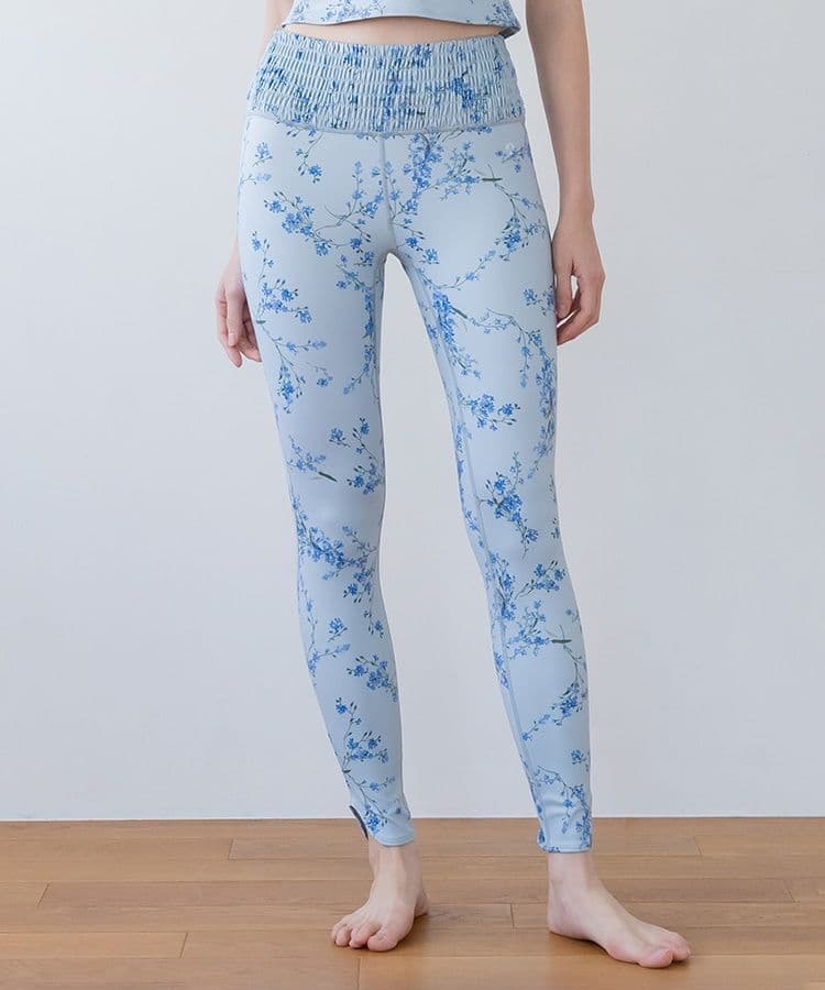 水色花柄クロスストラップヨガウェア