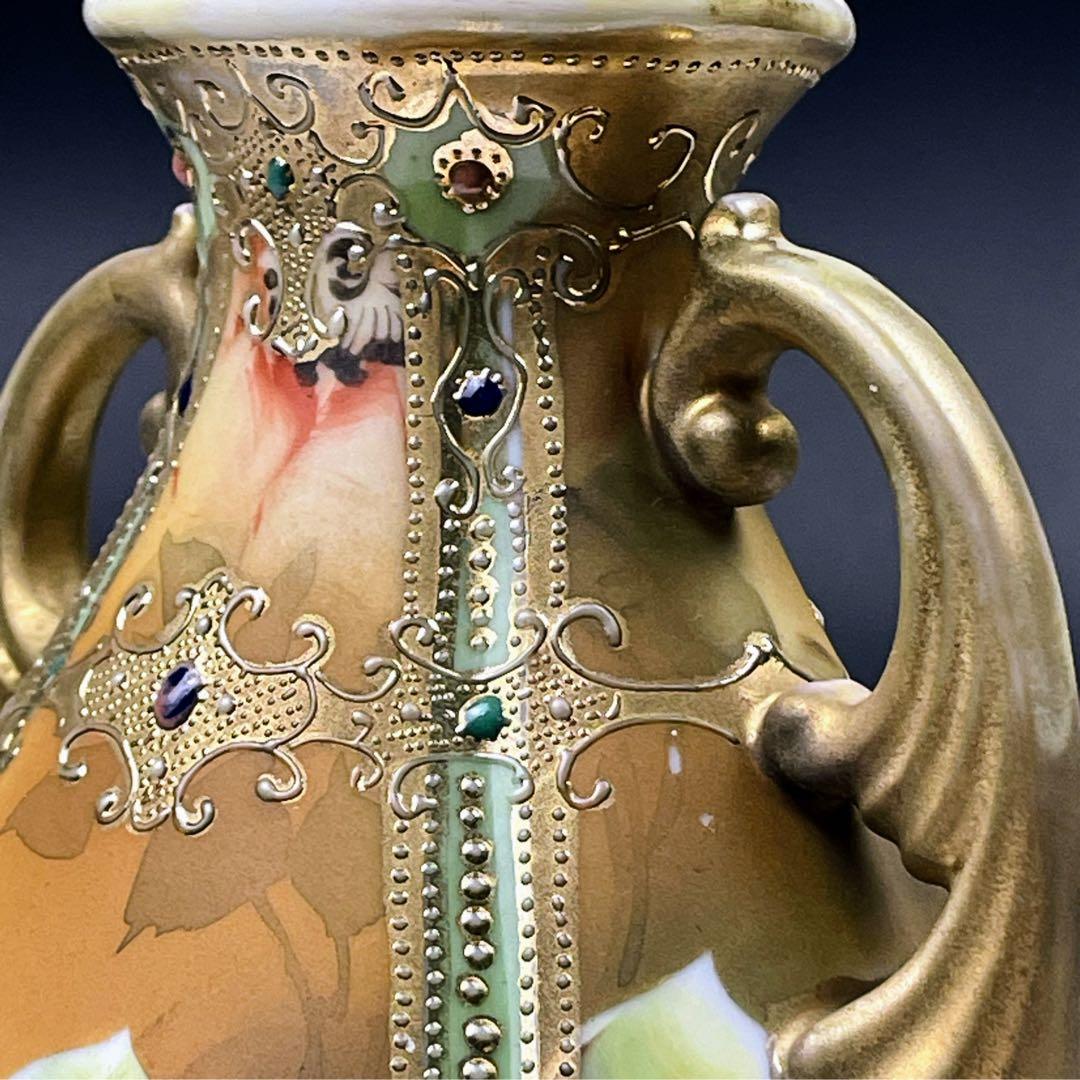 【美品】オールドノリタケ アールヌーボー ポピー紋花瓶 ジュエル ジュール