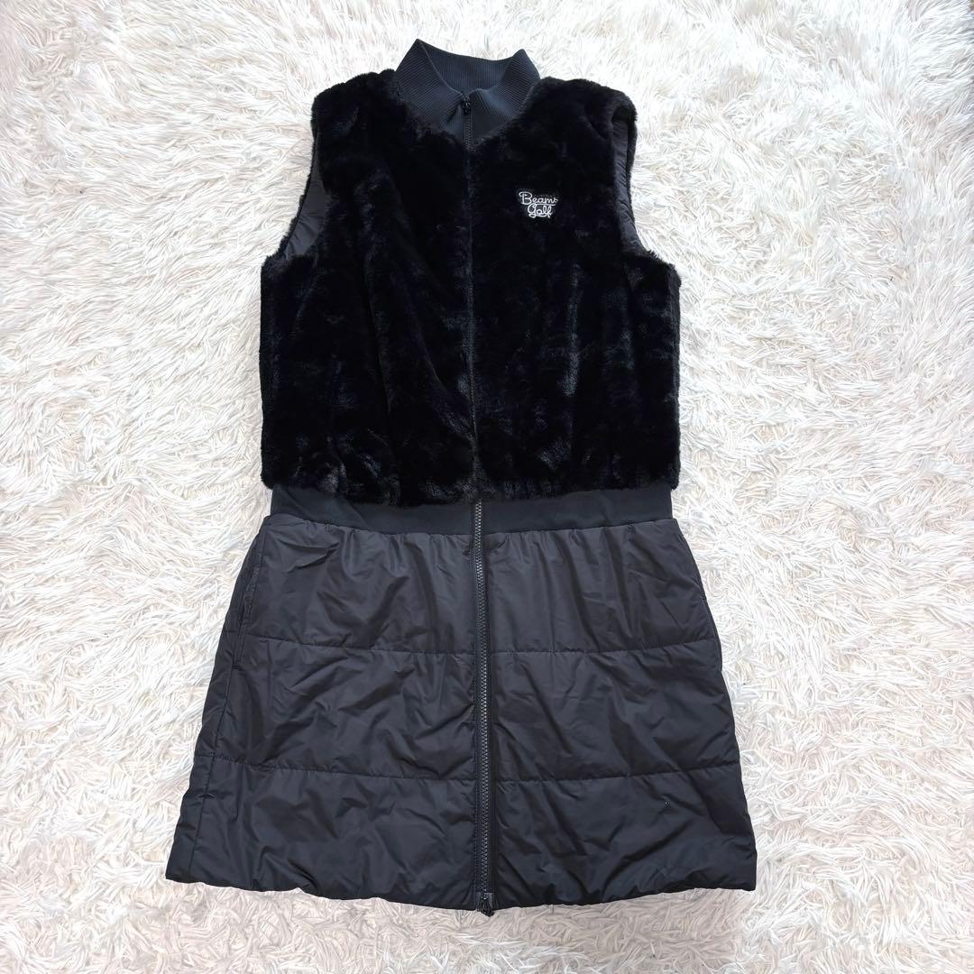 最新作 ビームスゴルフ ワンピース ダウン ブルゾン ファー ブラック スカート