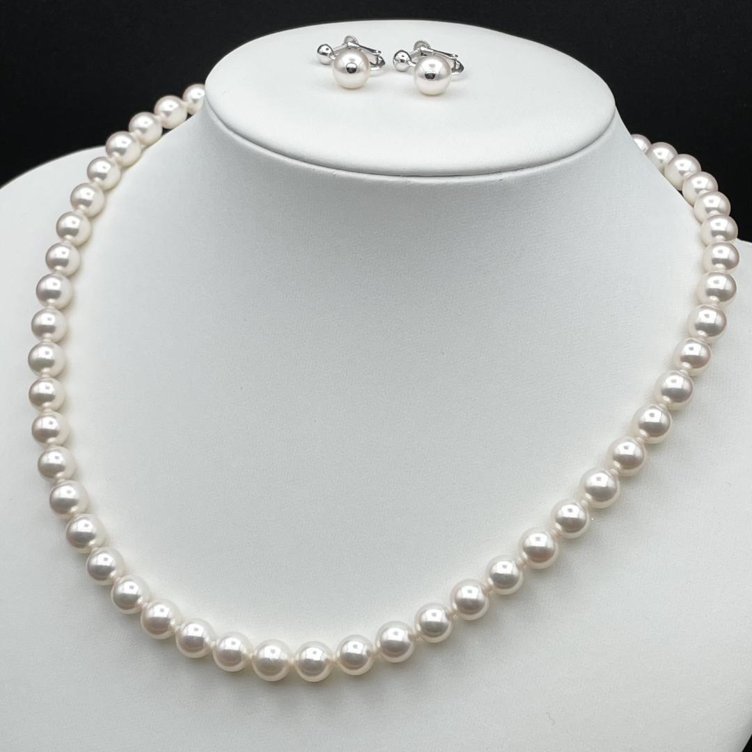 アコヤ真珠 花珠 真珠総合研究所鑑別書 約7-7.5 ネックレス イヤリング