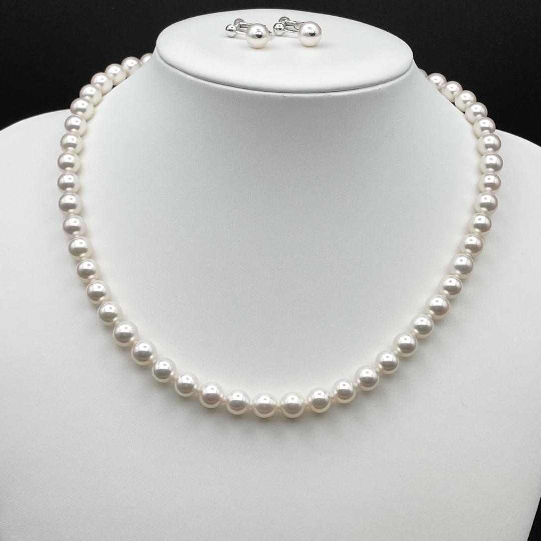 アコヤ真珠 花珠 真珠総合研究所鑑別書 約7-7.5 ネックレス イヤリング