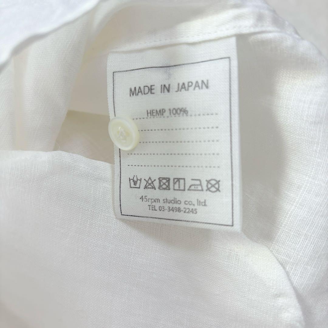 未使用タグ＊45R　スタンドカラー　ブラウス　ホワイト　リネン100%