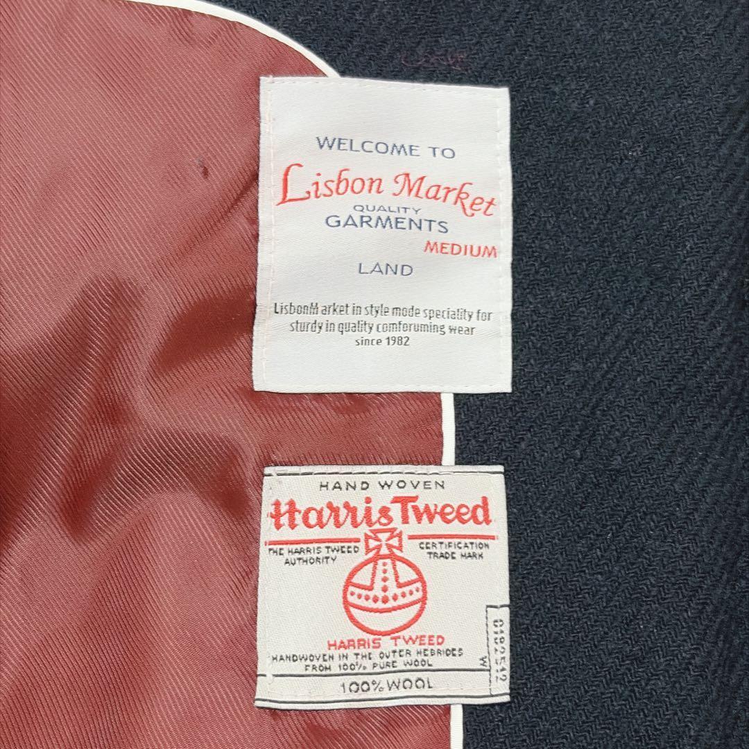 【美品】ハリスツイード ネイビー テーラードジャケット M 総裏地 827
