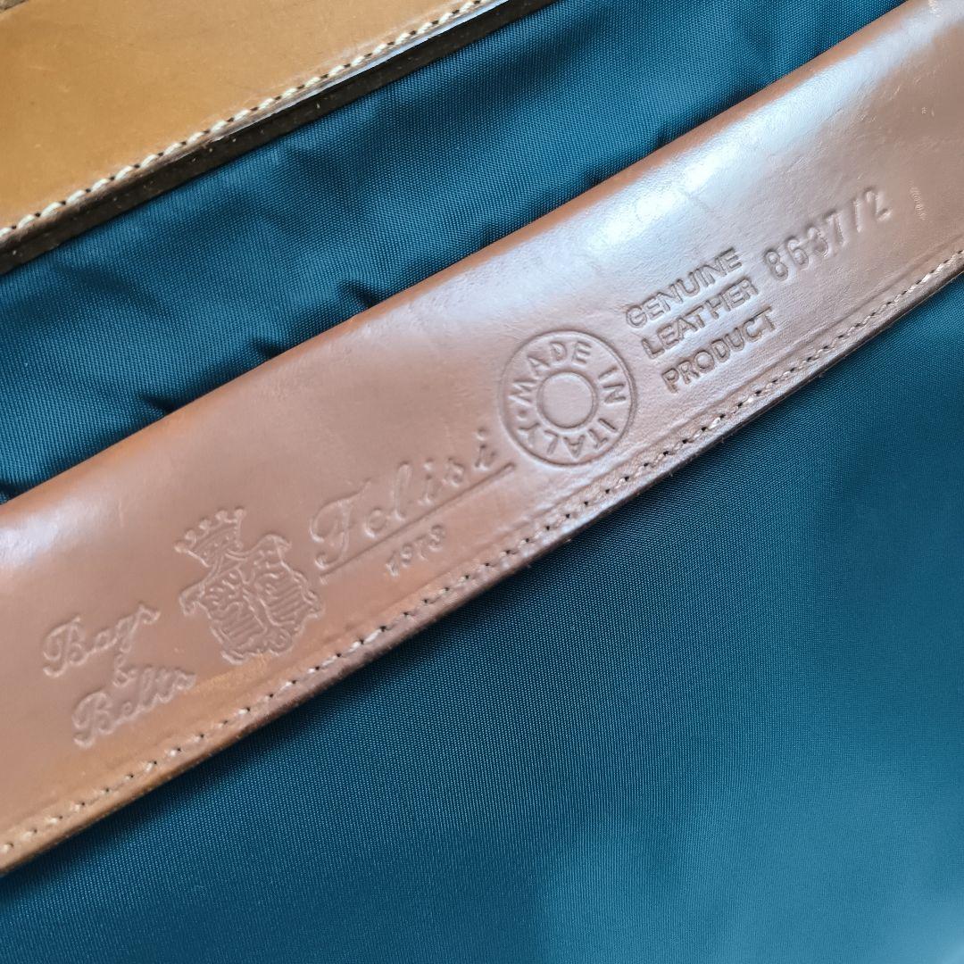 ✨美品✨ フェリージ ブリーフケース 1層 A4可 レザー ナイロン 紺茶