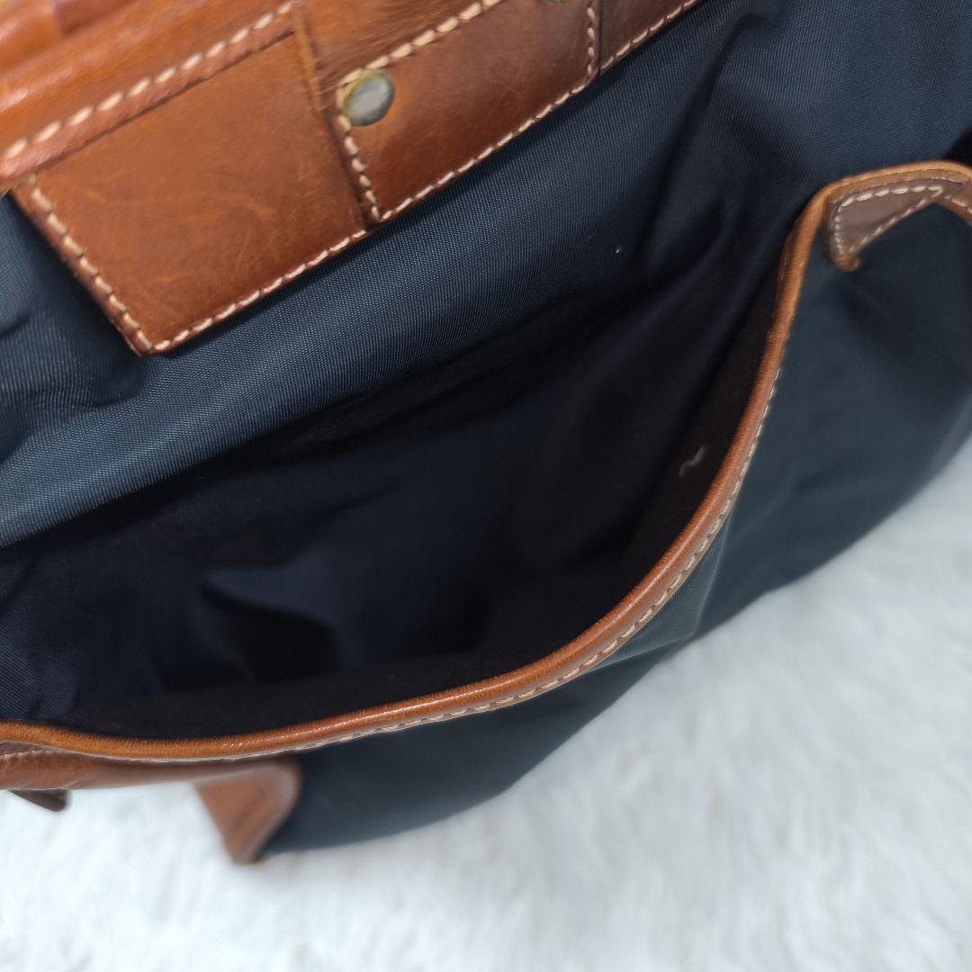 ✨美品✨ フェリージ ブリーフケース 1層 A4可 レザー ナイロン 紺茶