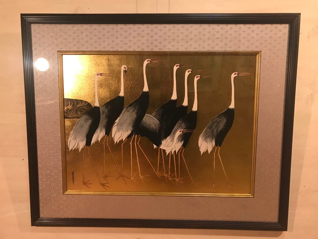 うまたにさま専用　尾形光琳　「群鶴」　金箔リトグラフ　作品証明シール有り