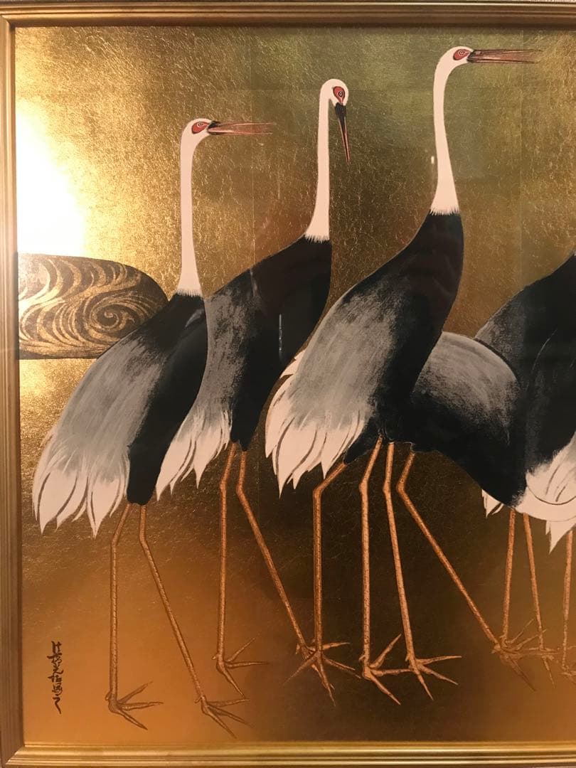 うまたにさま専用　尾形光琳　「群鶴」　金箔リトグラフ　作品証明シール有り