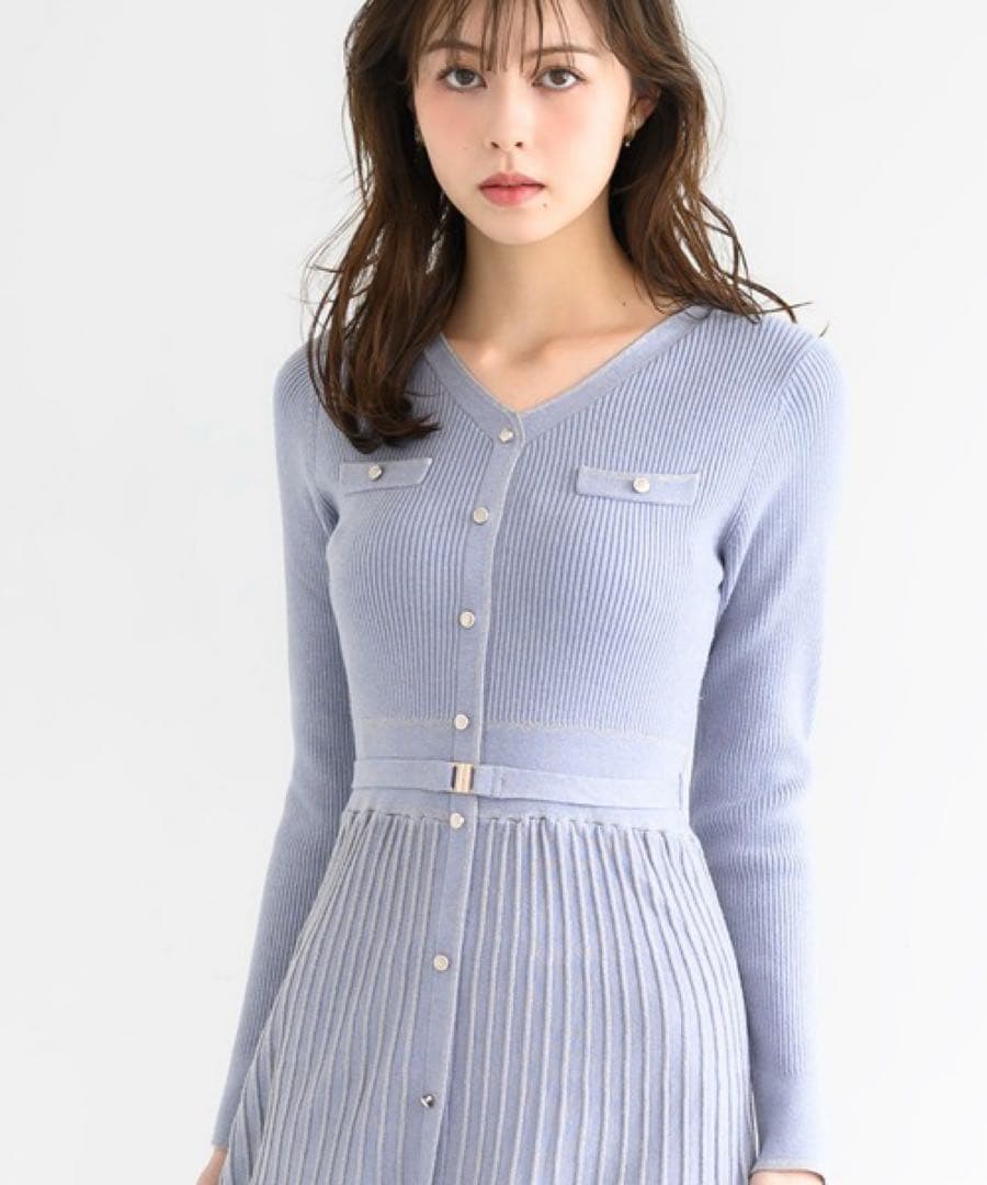 【新品未使用】MISCH MASCH ラメ配色Aラインニットワンピース ブルー