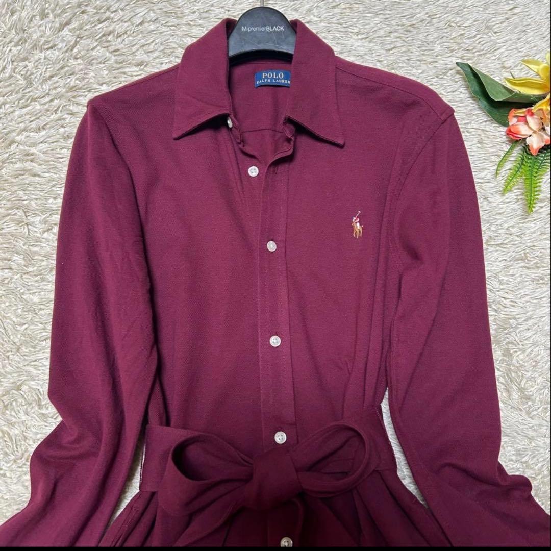 未使用級 ポロラルフローレン シャツワンピース マキシ丈 ポニー刺繍