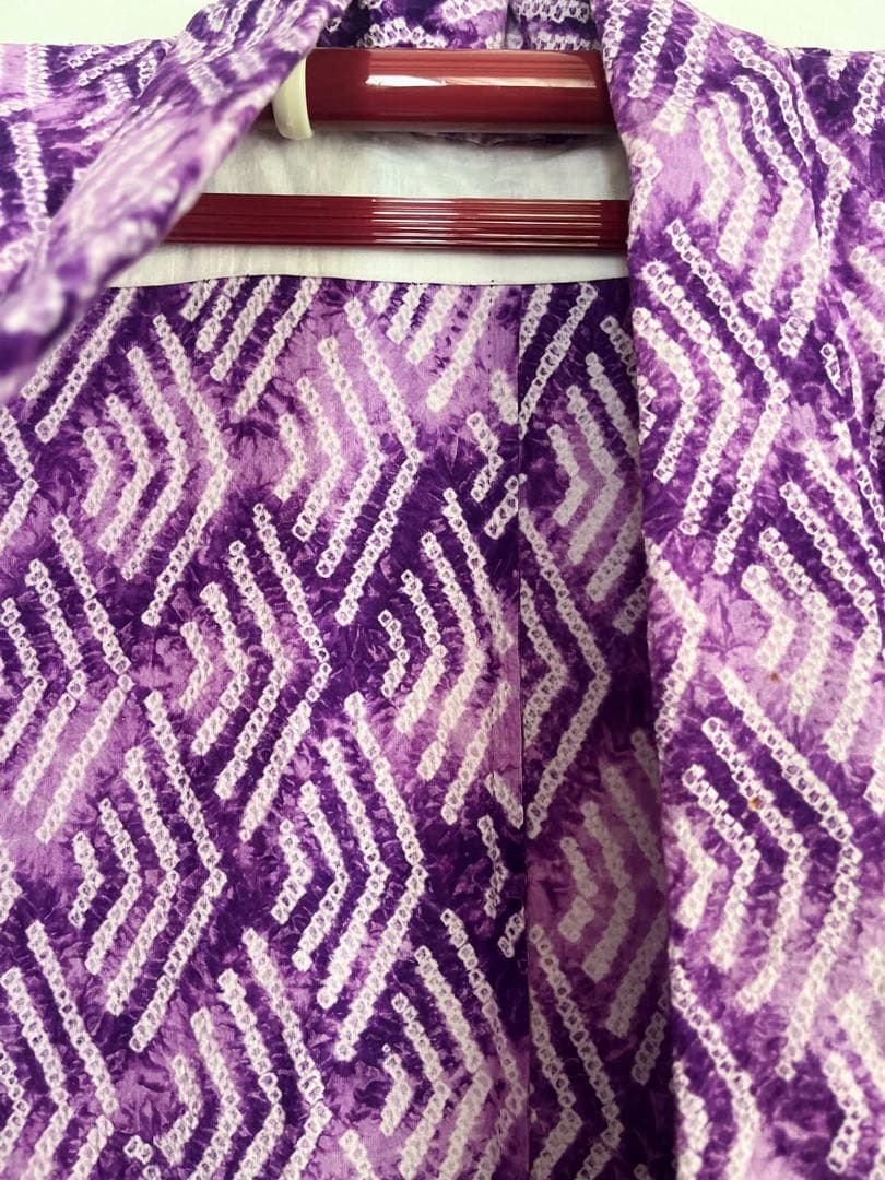 浴衣　有松鳴海絞り　パープル　紫　パステルカラー　総絞り　絞り浴衣