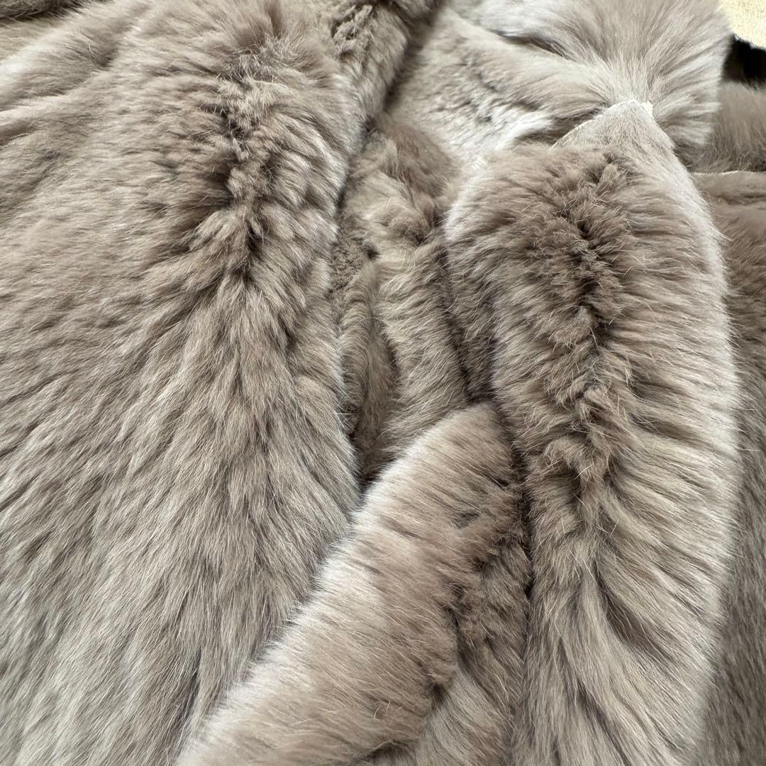 ラビット×フォックス リアルファー毛皮コート 40 ベージュ系 フード ベルト付