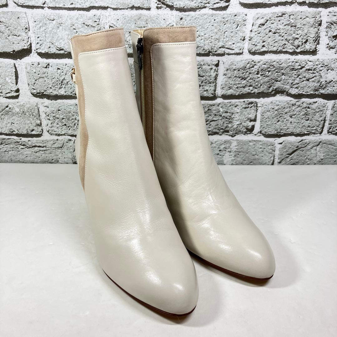 【試着程度】DIANA ブーツ 25cm レザー アイボリー サイドジップ