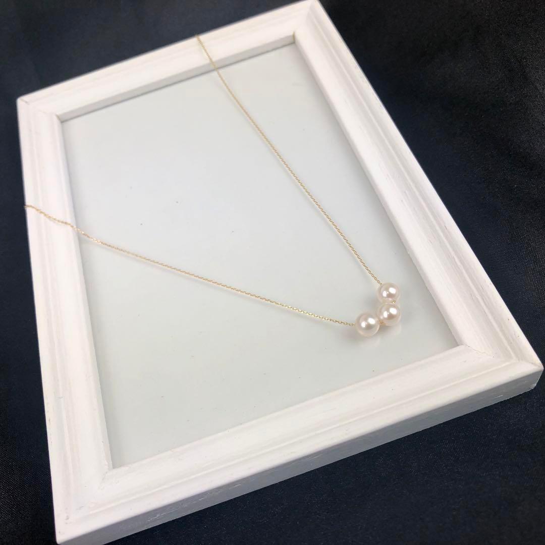 K18 18金　毎日付けたくなる　あこや真珠　あこやパール　３連　ネックレス