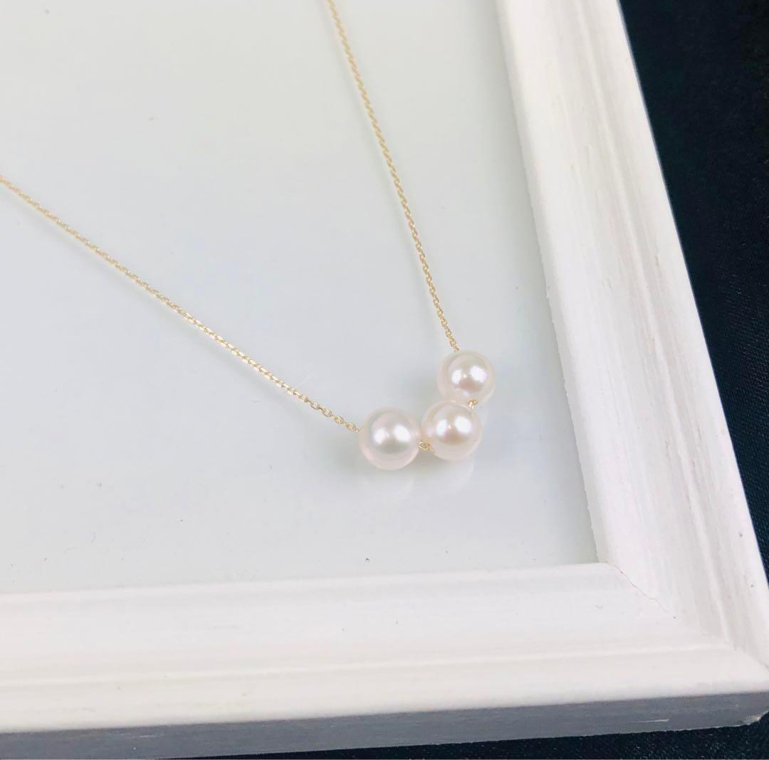 K18 18金　毎日付けたくなる　あこや真珠　あこやパール　３連　ネックレス