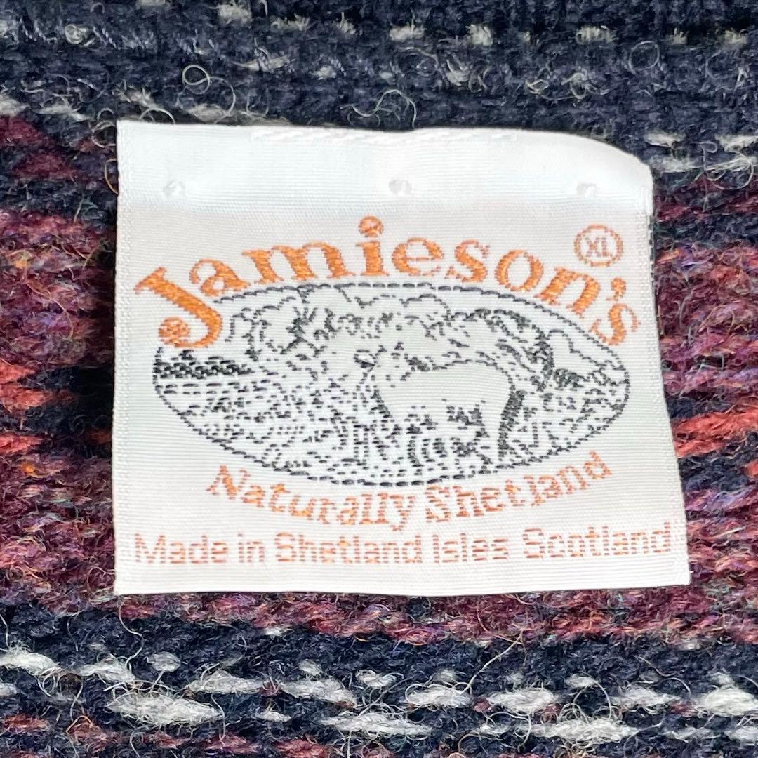 【美品】ジャミーソンズ　ニットベスト・フェアアイル柄・Vネック・ XL