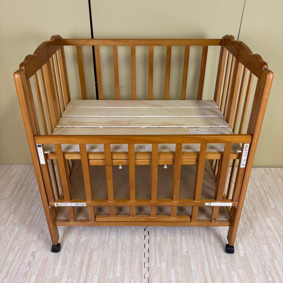 ☆除菌清掃済☆大和屋　パタン　折りたたみミニベビーベッド　すのこ　ライトブラウン