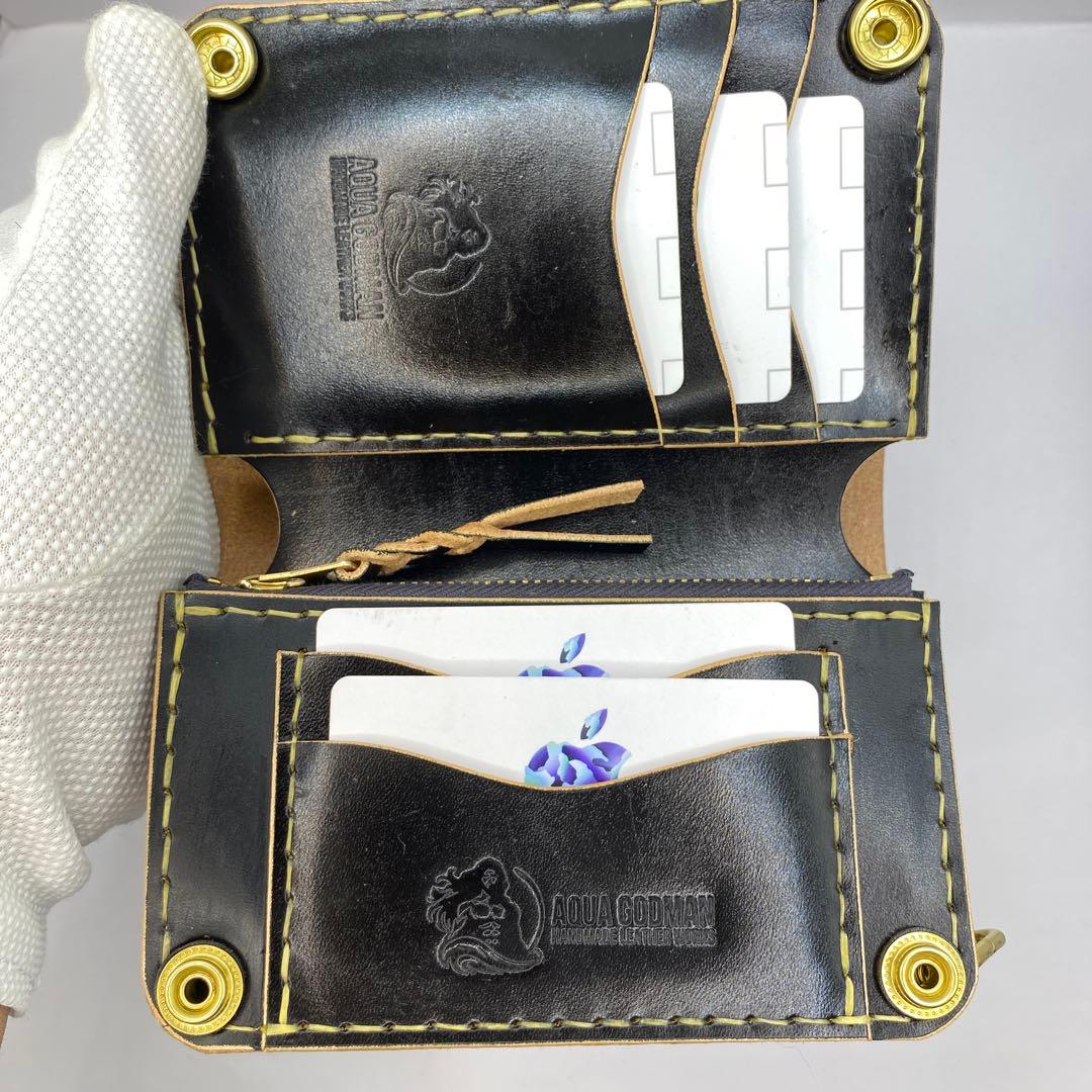 折らずお札収納 真鍮 丘染めブラックの無骨トラッカーウォレット T-MTW729