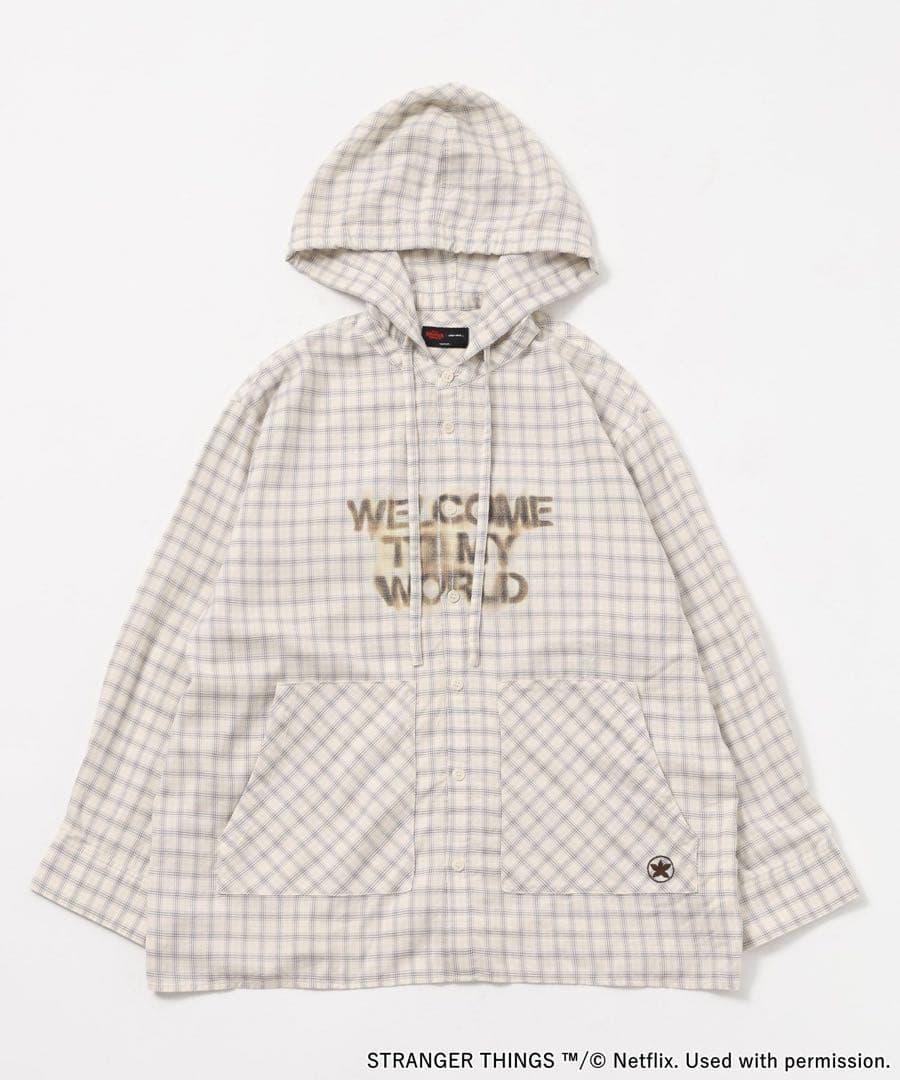 ニコアンド STRANGER THINGS コラボ チェックフードシャツ