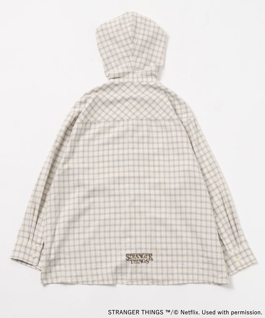ニコアンド STRANGER THINGS コラボ チェックフードシャツ
