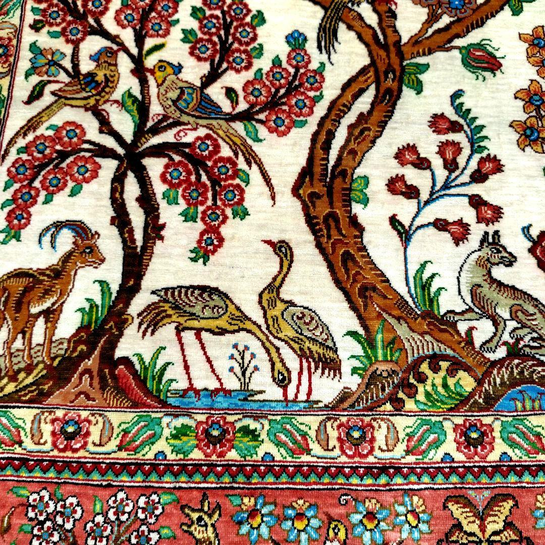【ツリーマンション】ペルシャ絨毯　シルク手織り　動物パラダイス　高級極美品