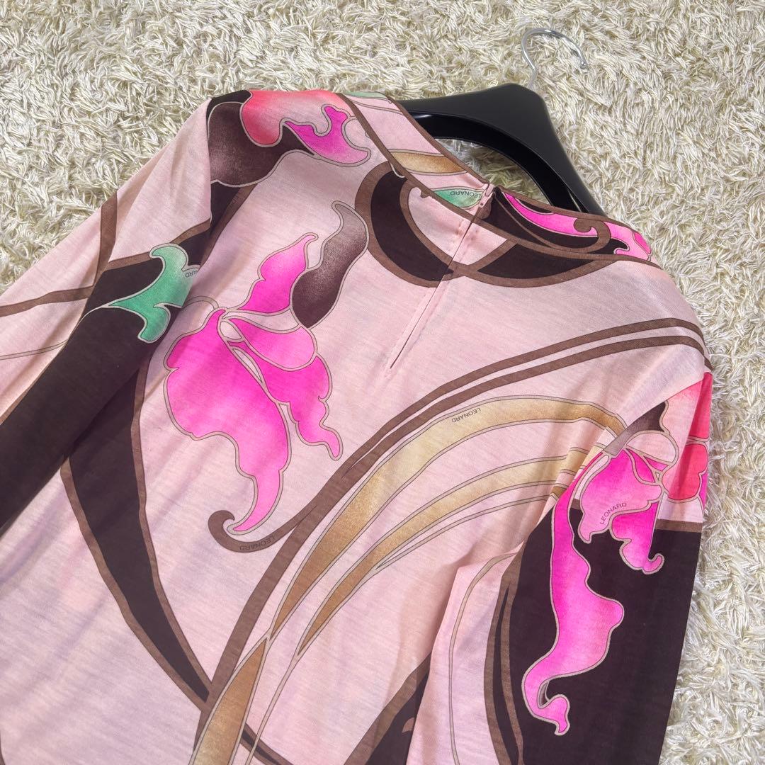 レオナール　大きいサイズ　トリム　花柄　ウール　シルク　ブラウス　長袖