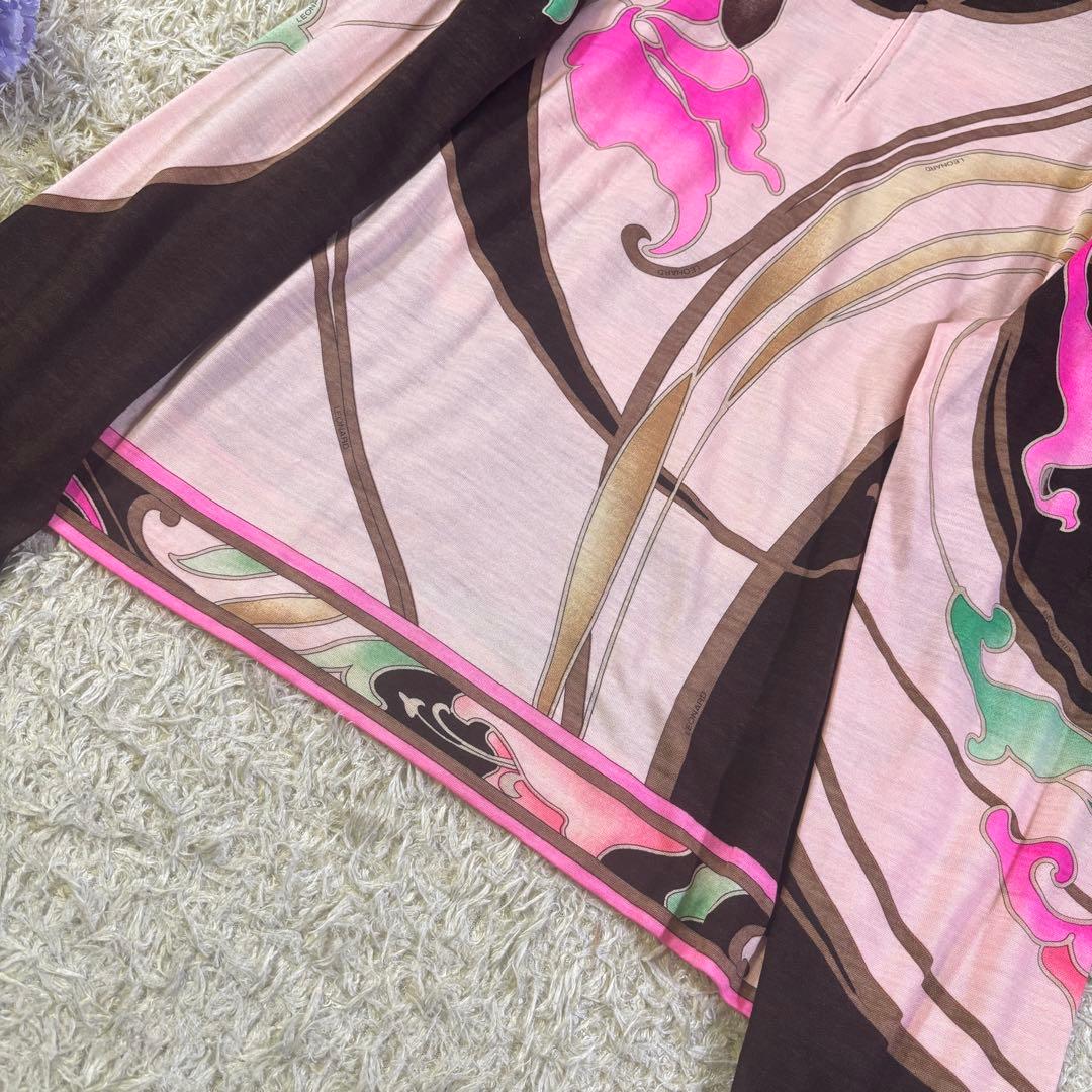 レオナール　大きいサイズ　トリム　花柄　ウール　シルク　ブラウス　長袖