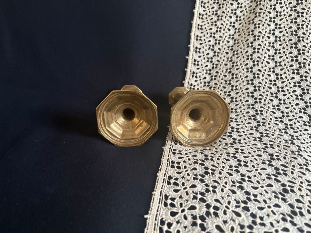 真鍮製 燭台 キャンドルスタンド ペア オクトゴナル フランス アンティーク