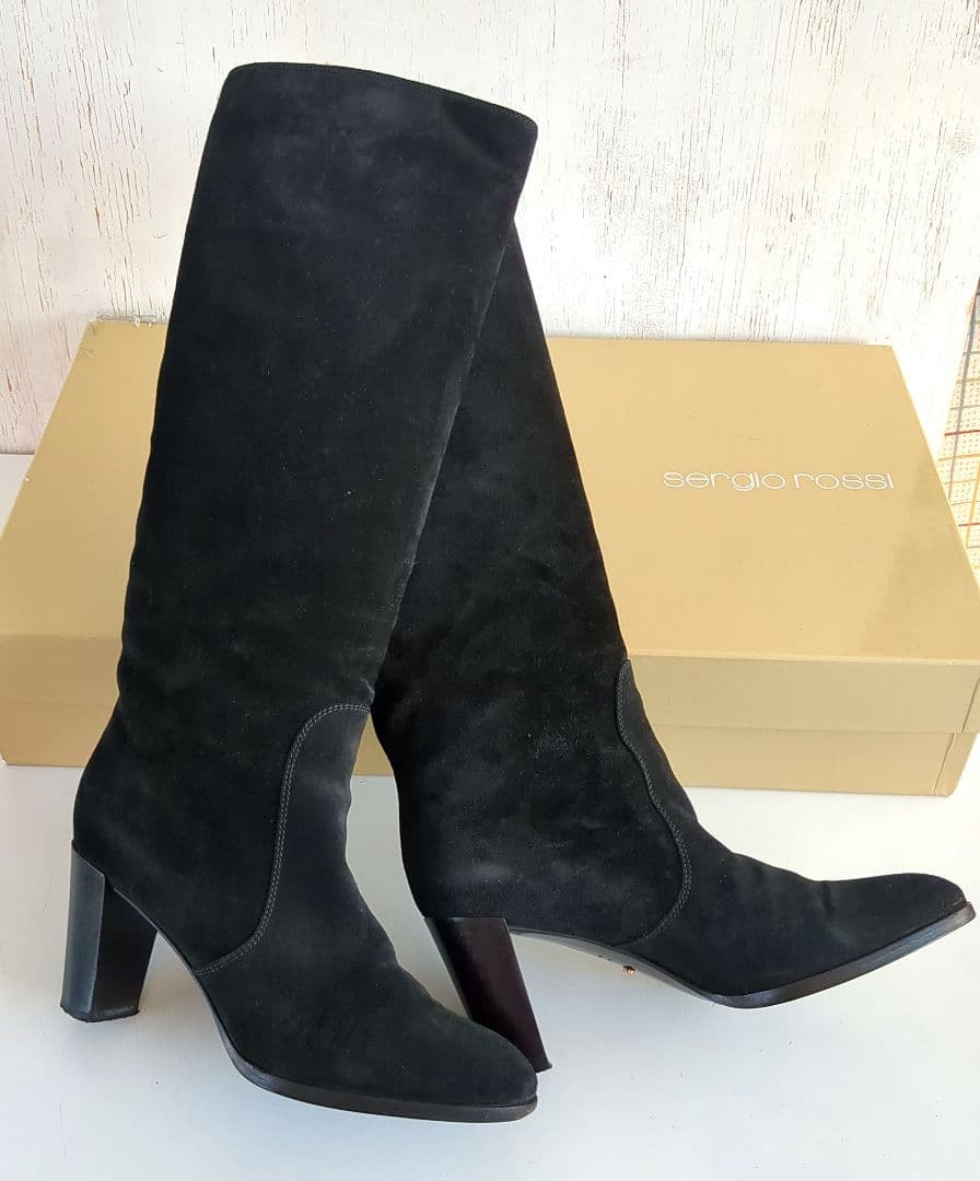 セルジオロッシ*黒 スエード ロングブーツ 高ヒール