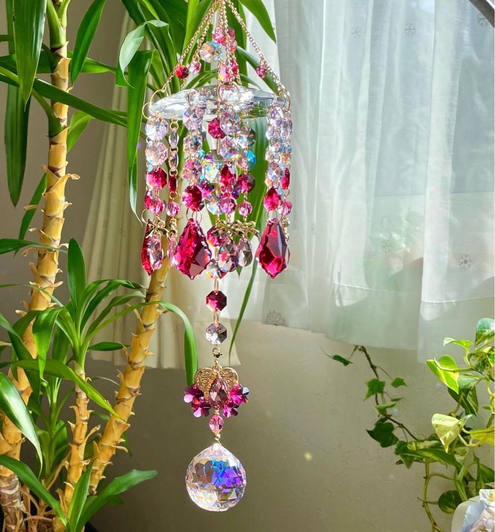 サンキャッチャー スワロフスキー シャンデリア皿90mm＆ロザリンB.AB