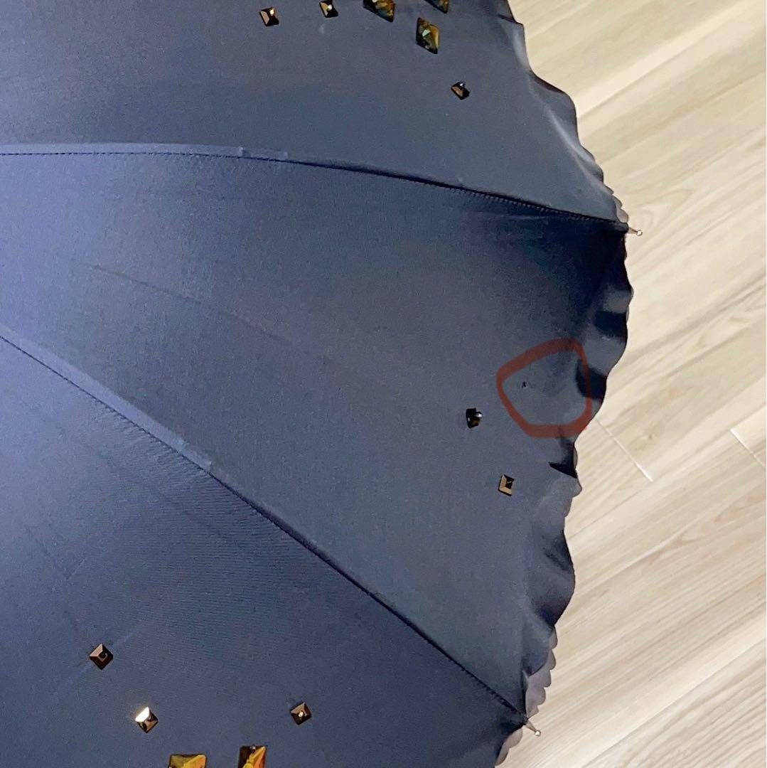 ダークブルー 装飾付き 長傘 晴雨兼用