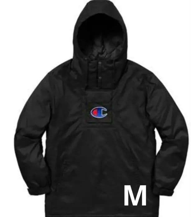 シ*き様 Supreme ×Championブラック ナイロン アノラック ジャ