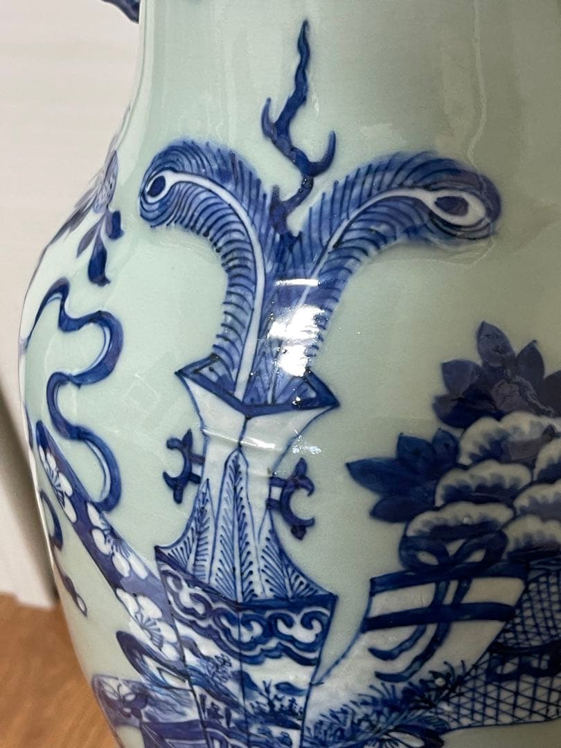 青白磁 花瓶 中国風 古染付 アンティーク 欠けあり