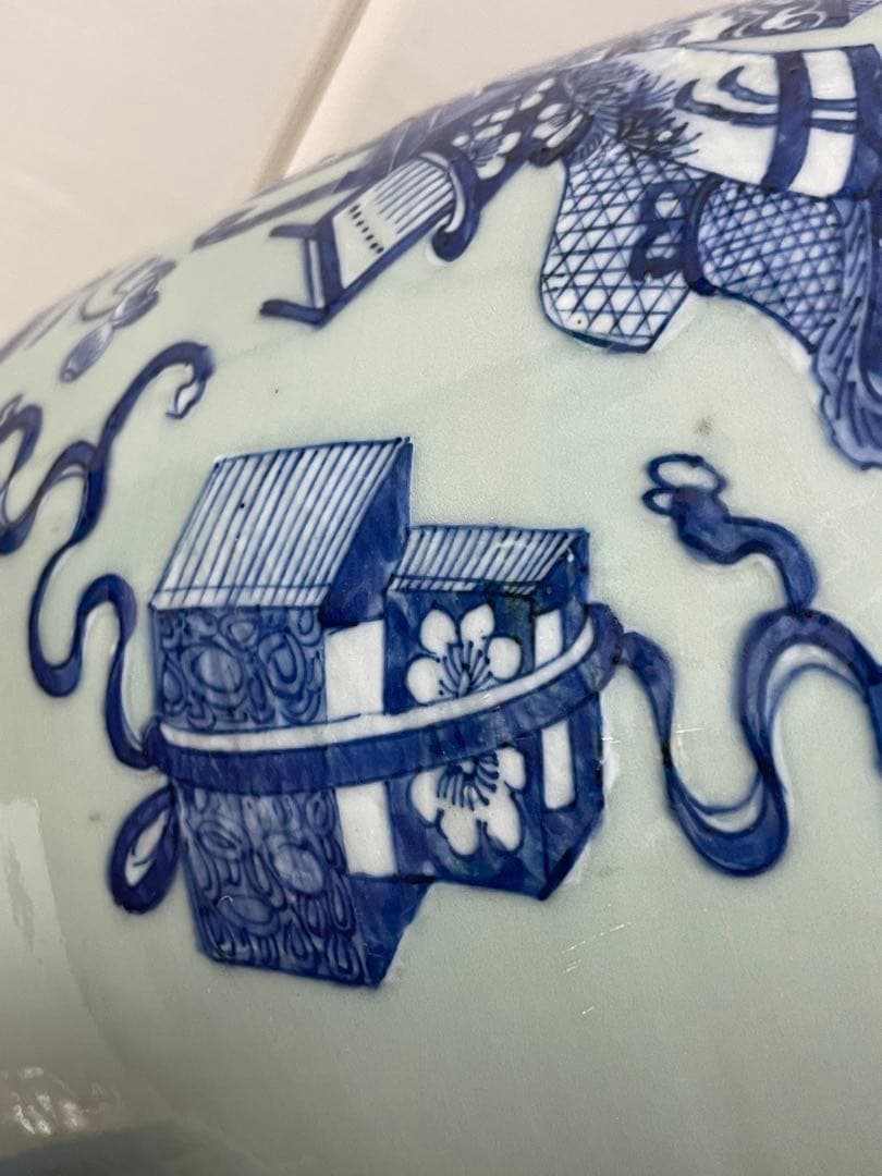 青白磁 花瓶 中国風 古染付 アンティーク 欠けあり