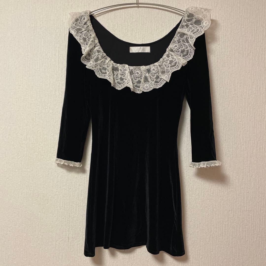 thevirgins ザヴァージンズ ベロア レース ミニ ワンピース 黒 美品