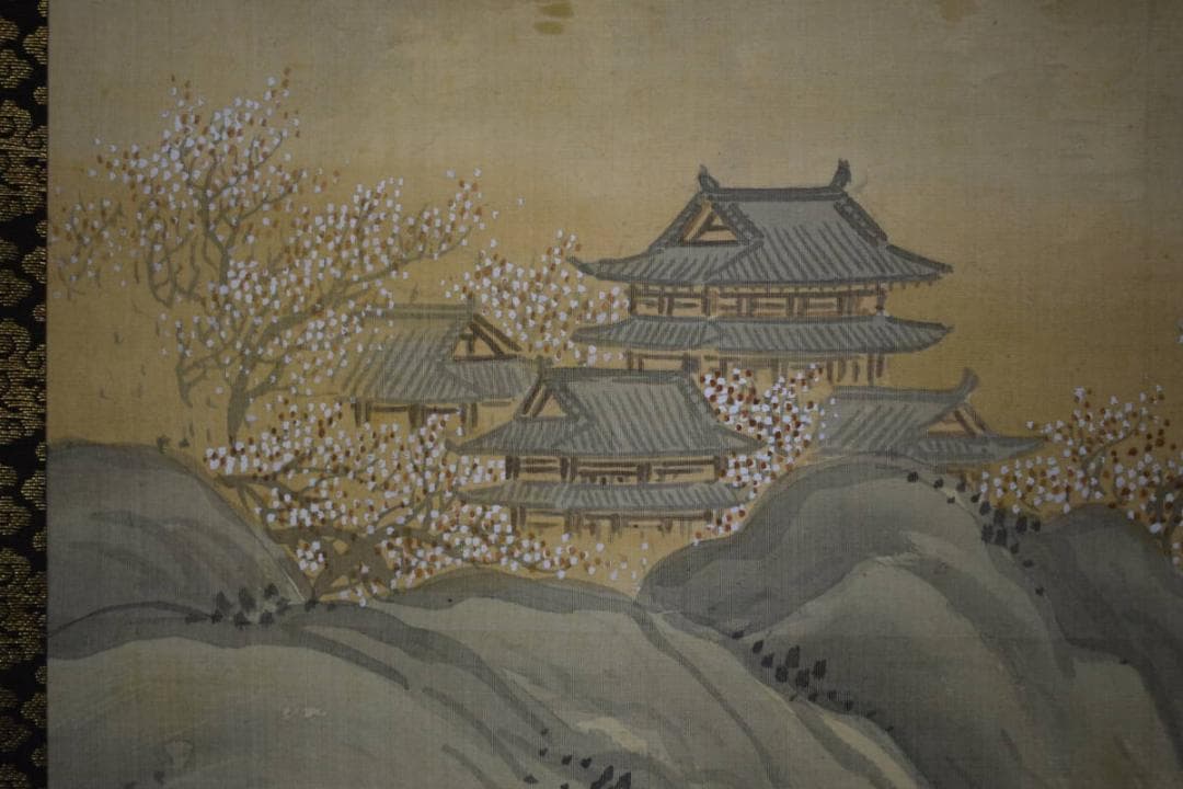 真作/狩野伊川院/人物山水図/三幅/金襴表装/布袋屋掛軸HG-24