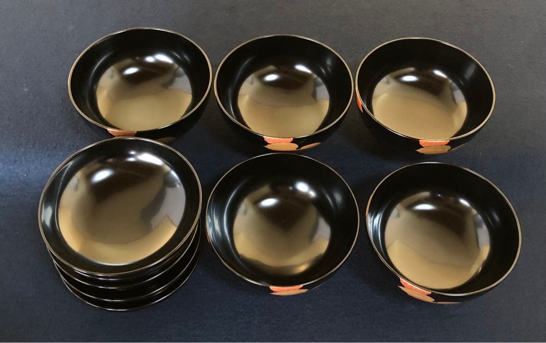 《レ》輪島塗 黒塗 蔦蒔絵 吸物椀5客 木製漆器 木箱　251119え4