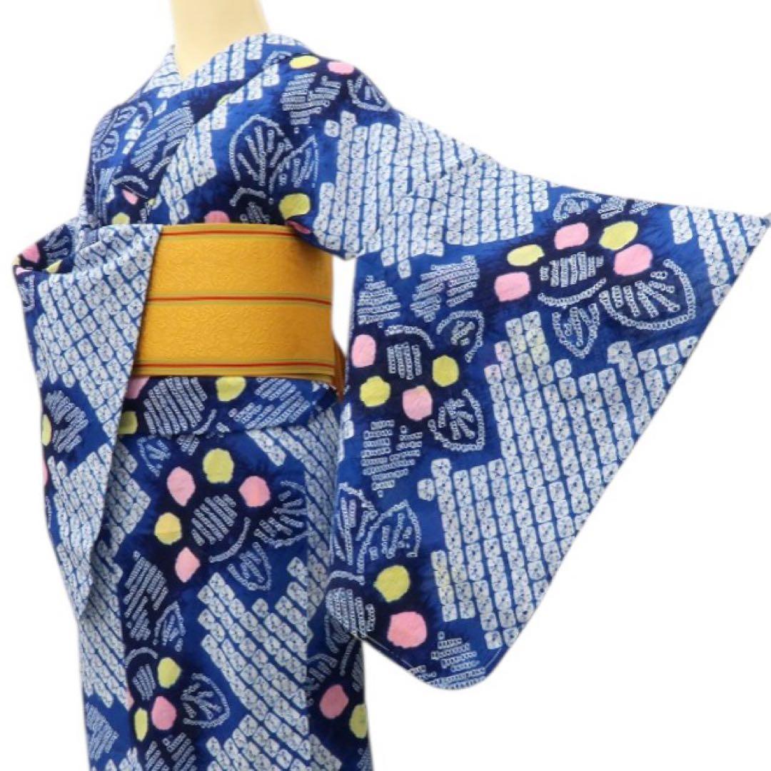 KM✺新品 有松鳴海絞り 洗える夏着物 向日葵 高級浴衣 着物 A3348