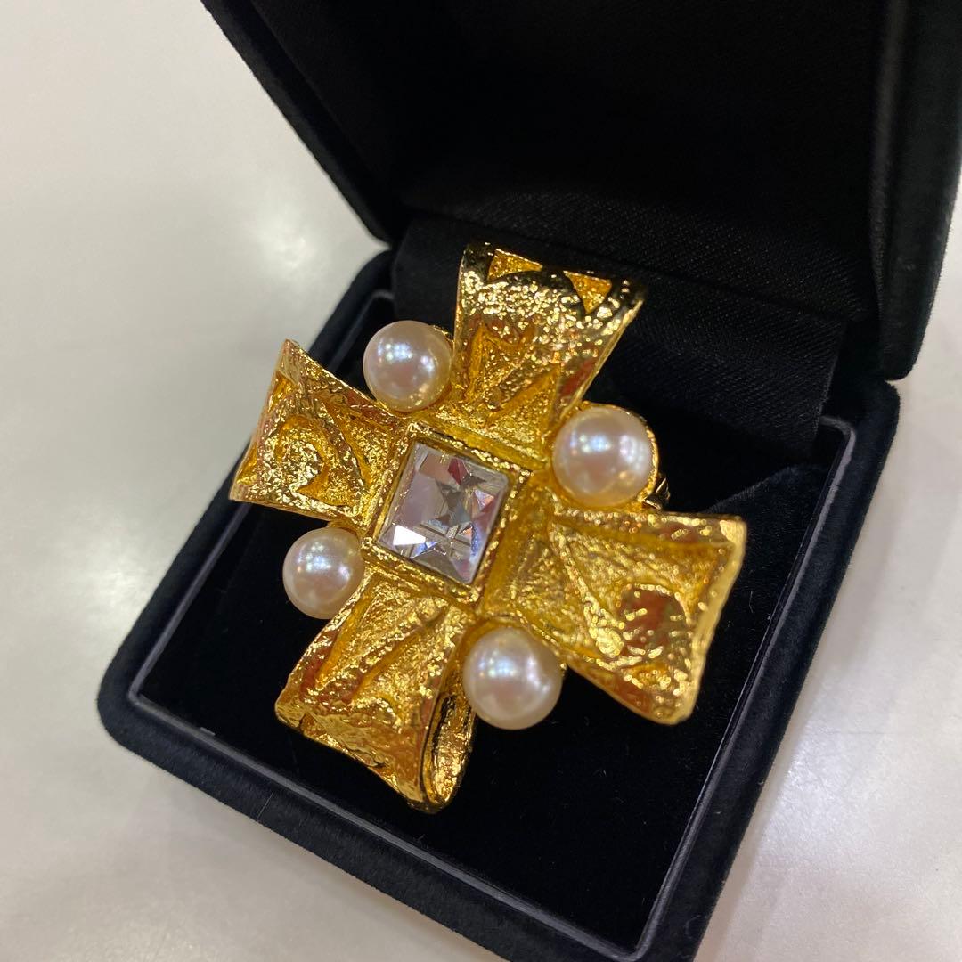 希少 ヴィンテージ クリスチャンラクロワ クリスタル　クロス　ブローチ