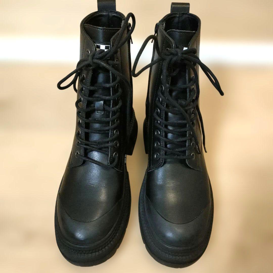NO NAME レースアップ ブーツ サイドジップ 黒 40 ロゴ 厚底