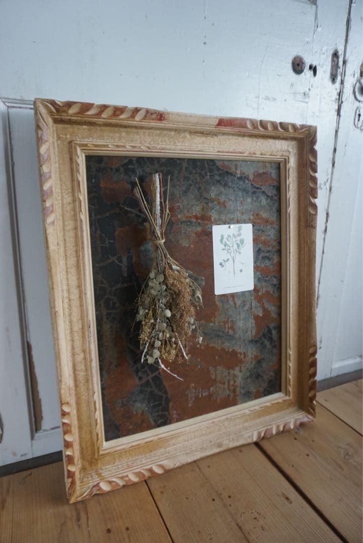 大きなアンティークフレームのブリキサインボード　看板　店舗什器　額縁　古道具
