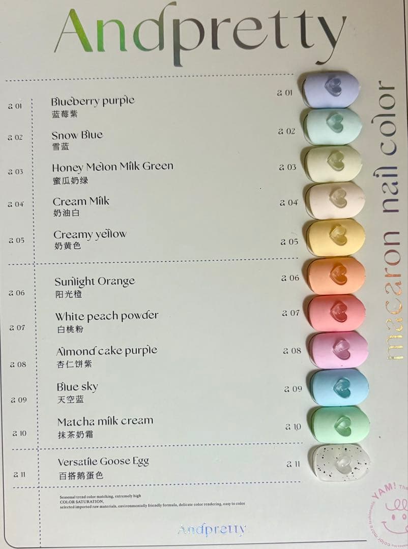 【未使用に近い】And Pretty マカロンネイルカラー11カラーチャート付き