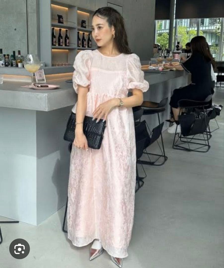 bubblesleevejacquarddressバブルスリーブジャガードドレス