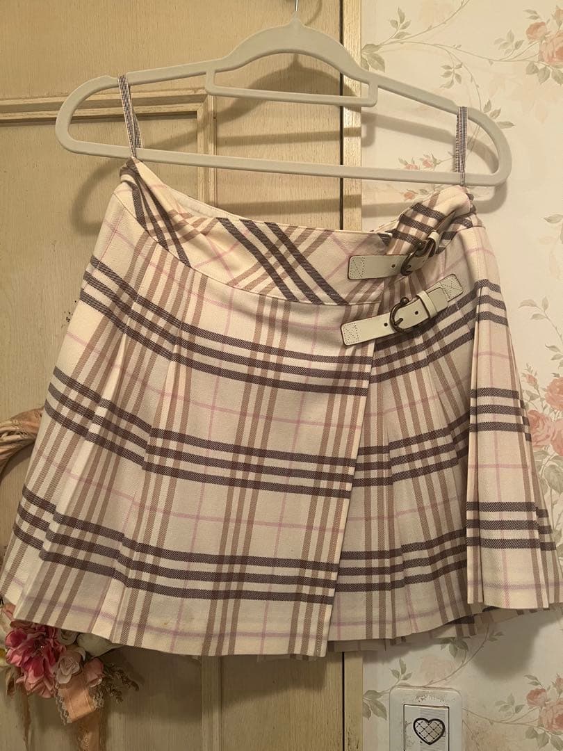 バーバリー　ロンドン　ブルーラベルチェック柄ミニ丈プリーツスカート　美品