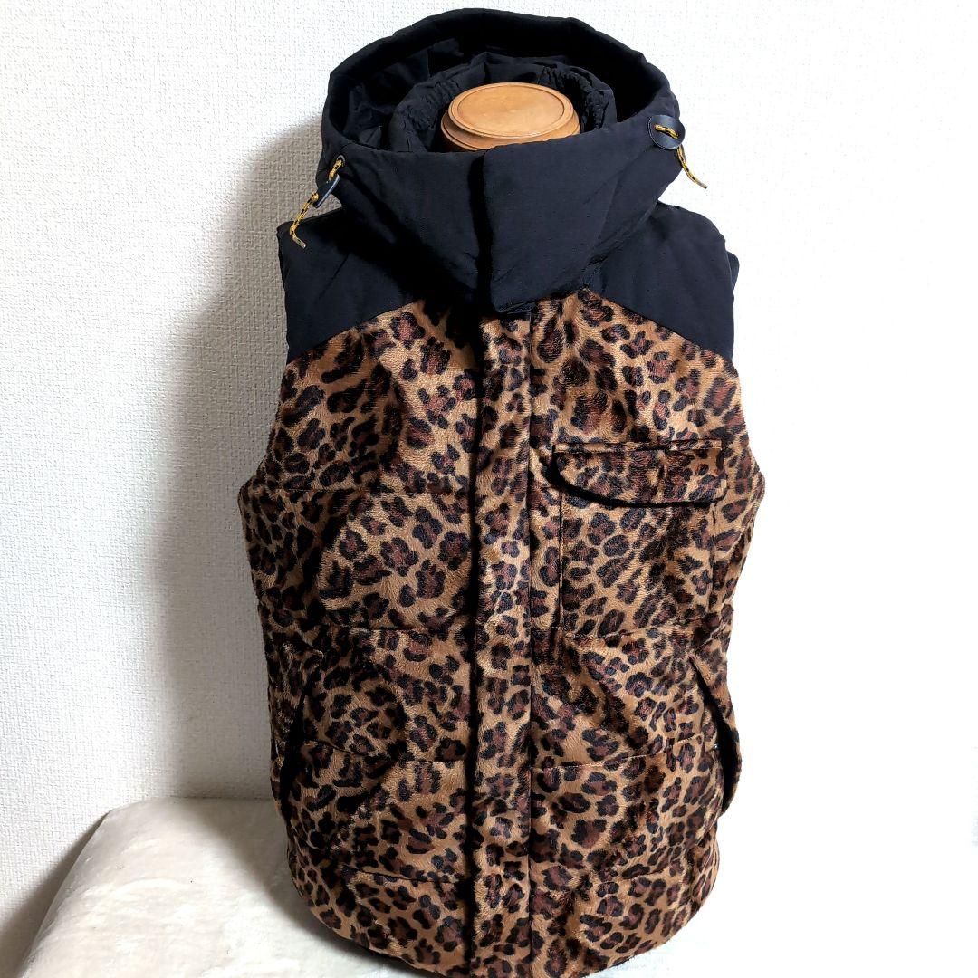 en6 RAGEBLUE ヒョウ柄 レオパードパーカー ダウンベスト メンズL