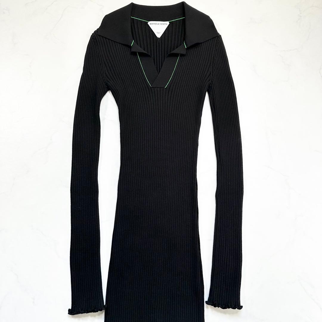 未使用級◎ボッテガヴェネタ ロングニットポロワンピース 現行タグ 三角ロゴ XS