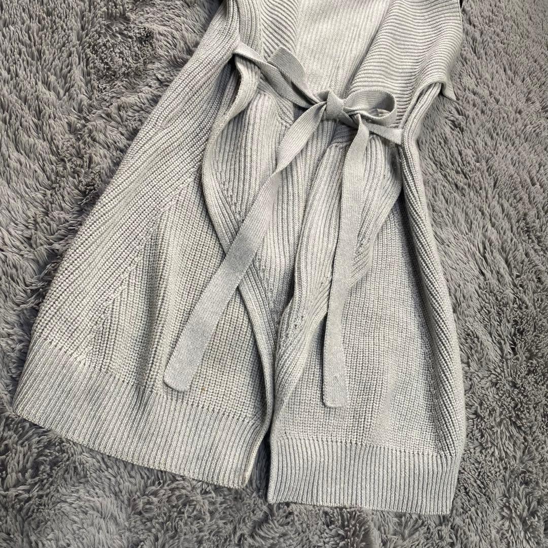 MaxMara 羊毛 ニットロングジレ グレー ウエストリボン L