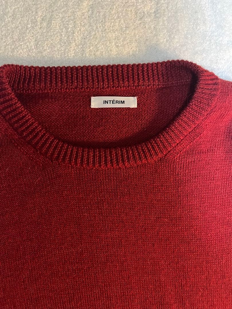 インテリム ウール アルパカ 7ゲージ クルーネック セーター ニット レッド