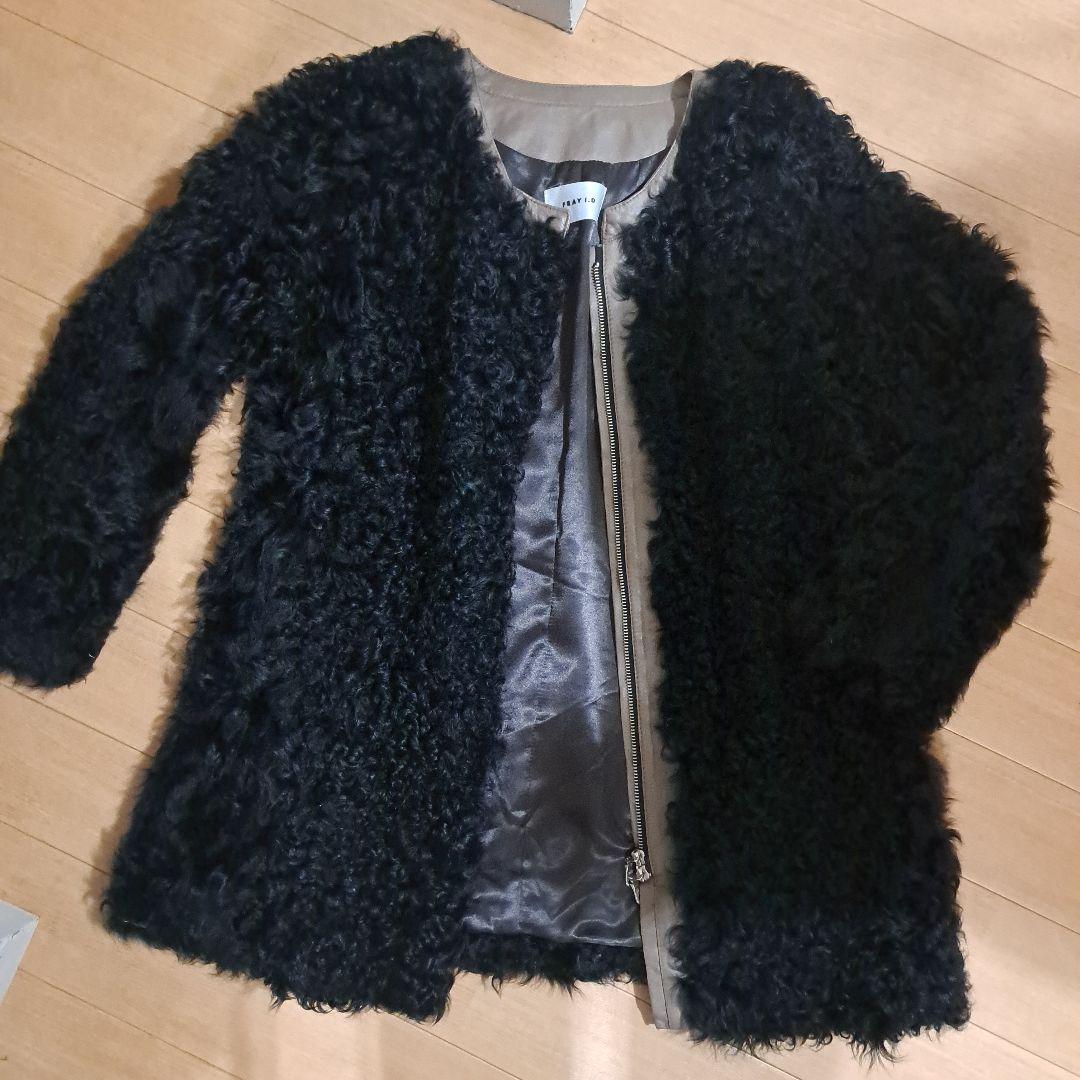 まり　美品　FRAY I.D ラムファー&レザー　ノーカラーコート