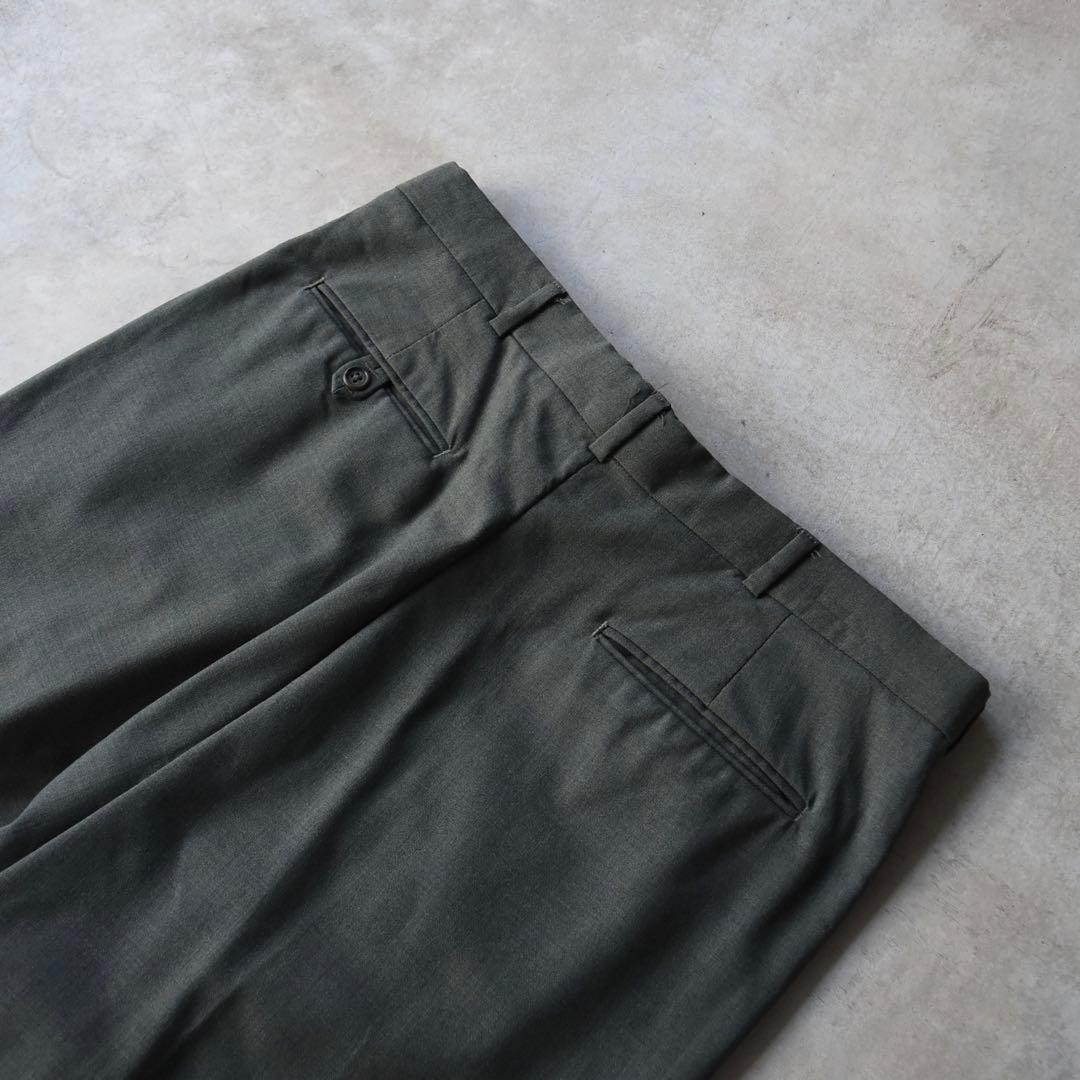 90s ランズエンド ウール ツータックスラックス グレーカーキ W34L30