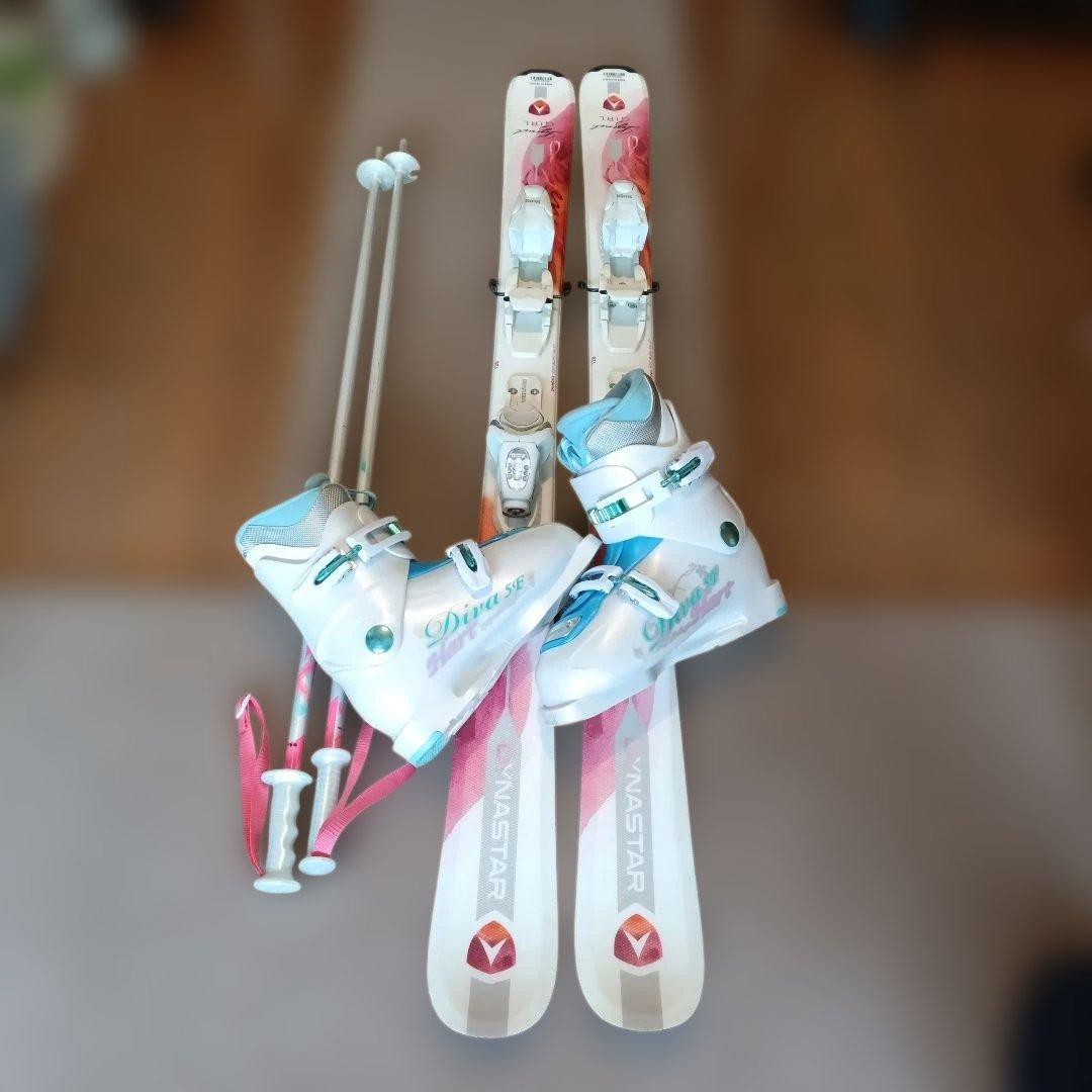 【高学年用】ダイナスター スキーセット板130cm、ブーツ23.0、ストック付き